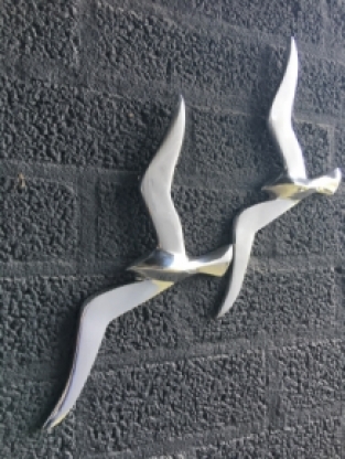 Pair of silhouette seagulls - like bird silhouette, aluminum.